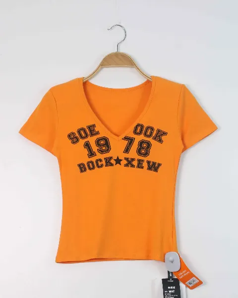 Áo phông nữ cổ tròn croptop TT 2088 cam H12.2026.2